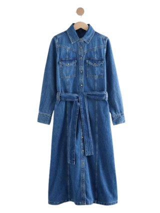 Mid Blue Denim long Shirt Dress
